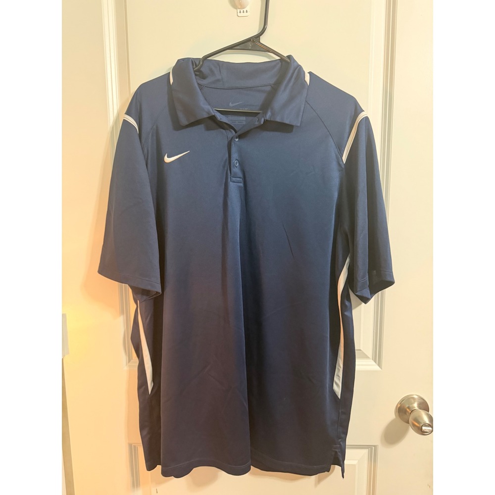 Nike Dri-FIT Polo Shirt Mens XL Navy Blue White Contrast Piping Golf ShortSleeve